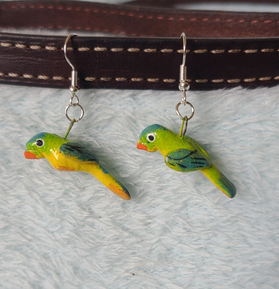 Vintage Hand Painted Parrot Earrings